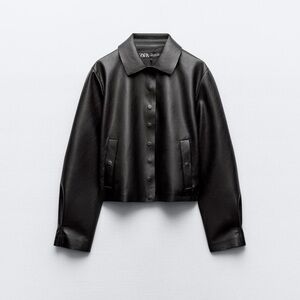 ZARA Faux Leathered Cropped Jacket Medium Black